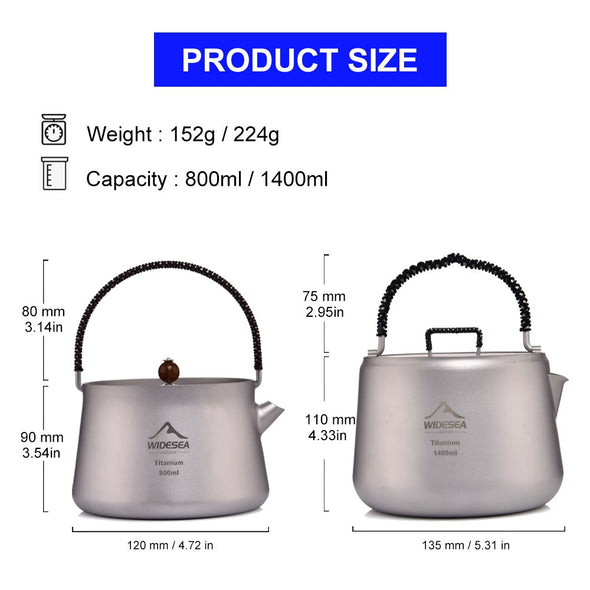 Camping 800ml/1.4 L Titanium Kettle